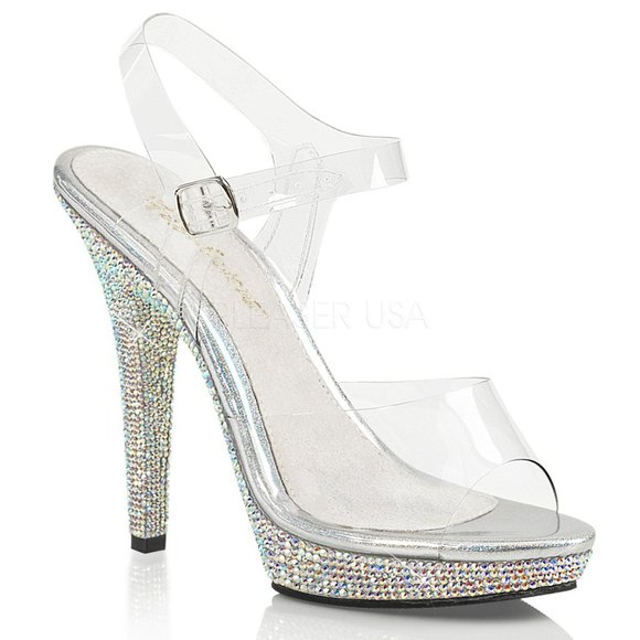 Clear platform heels with ankle strap and crystals size 6 - Picture 12 of 15